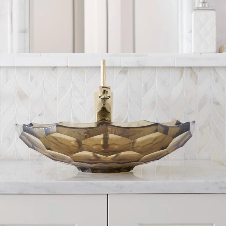 Kohler Briolette, Artist Editions Oval Faceted Glass Bathroom Vessel Sink
