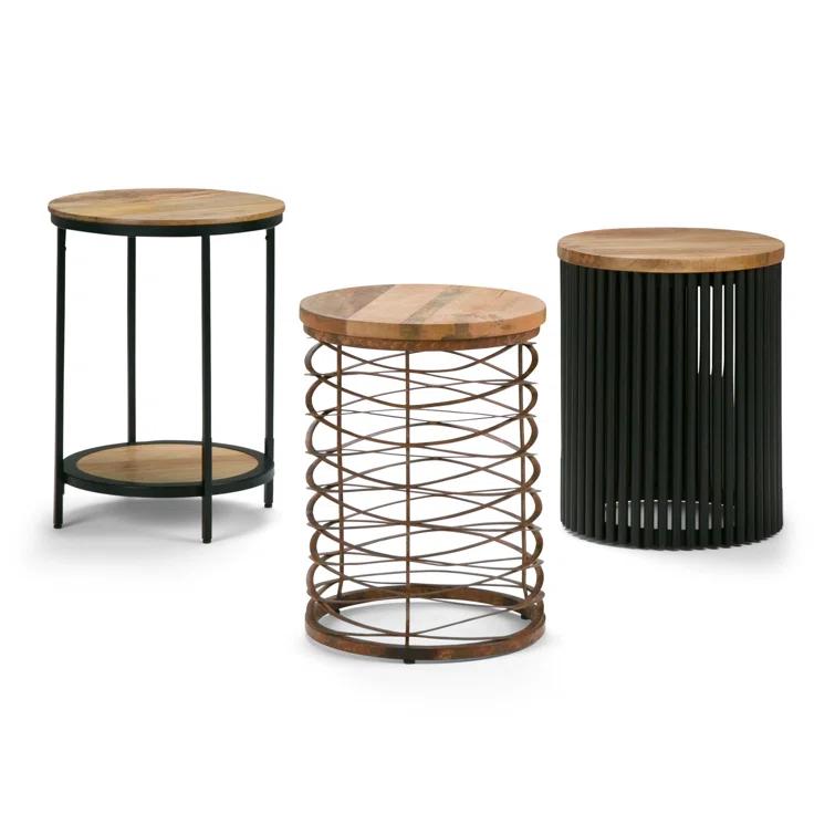 Lora Solid Wood Drum End Table