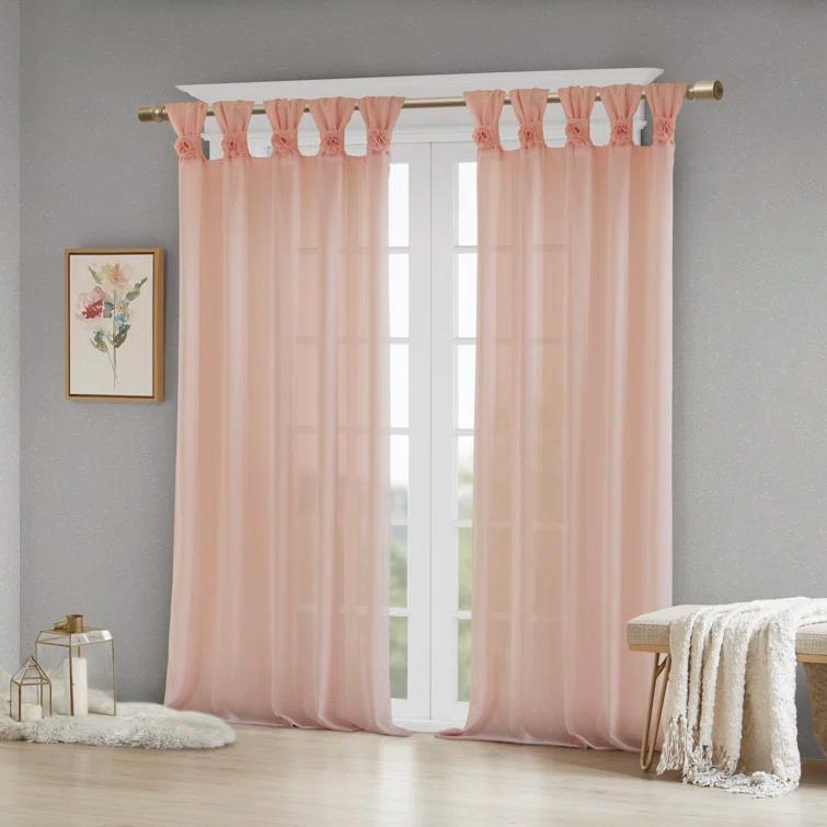 Madison Park Rosette Floral Embellished Cuff Tab Top Solid Curtain Panel
