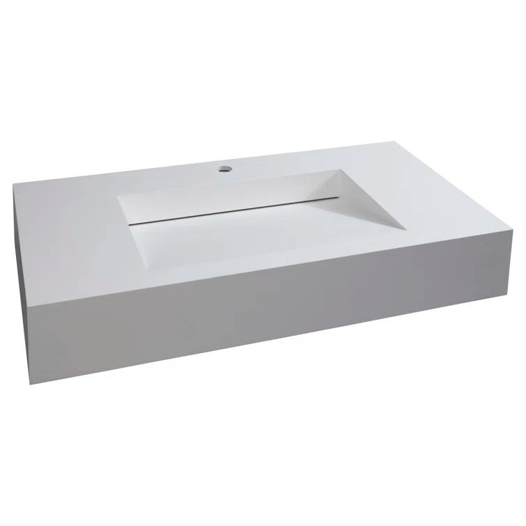 CastelloUSA Pyramid 36" Rectangular Wall Mount Solid Surface Bathroom Sink CB-GM-2053
