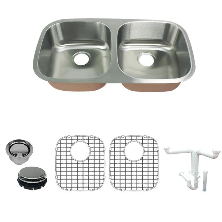Classic 32'' L Undermount Double Bowl Stainless Steel Kitchen Sink