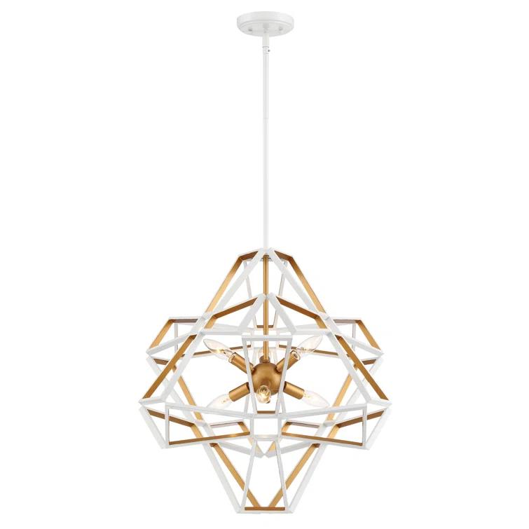 Elysian White Crystal 6-Light Geometric Chandelier with Candle Bulbs