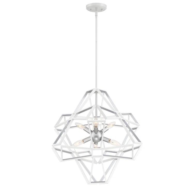 White Crystal Candle 6-Light Chandelier with Silver Leaf