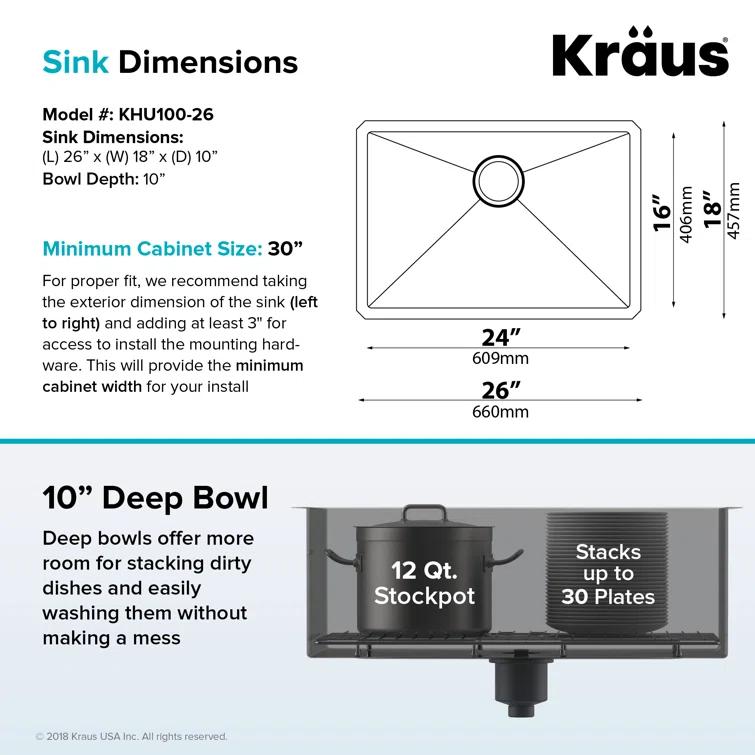 KRAUS Standart PRO™ Undermount 16 Gauge Stainless Steel Kitchen Sink