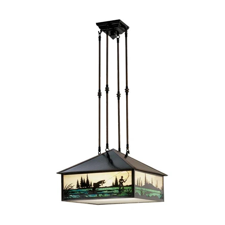 Fly Fishing Creek 3 - Light Antique Bronze Lantern Pendant