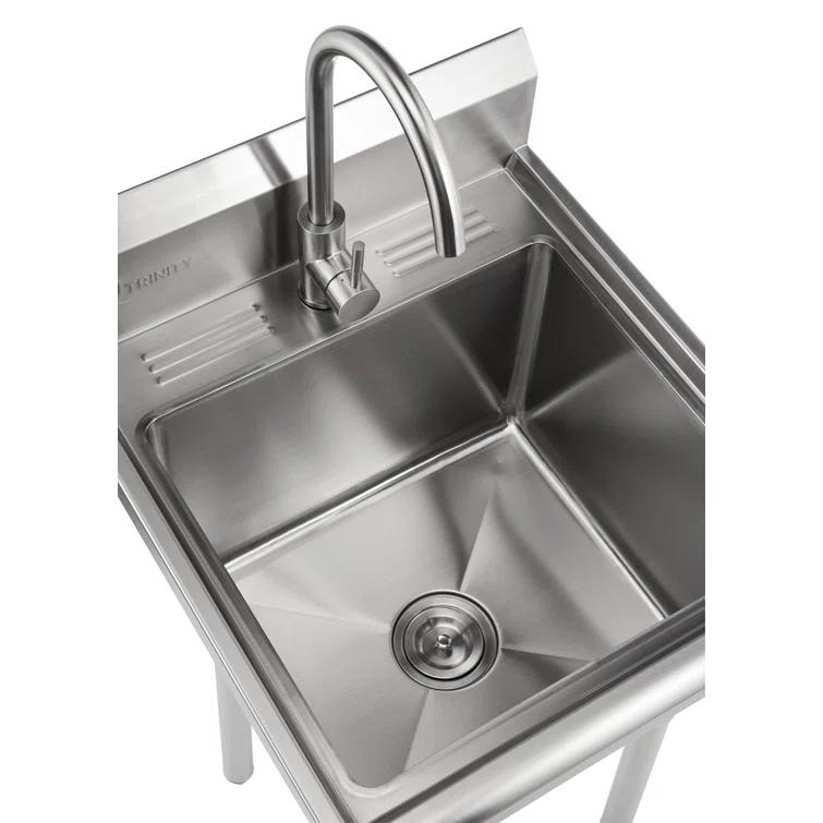 TRINITY EcoStorage 21.5 in. W x 49.3 in. H x 24 in. D NSF Stainless Steel Utility Sink w/ Faucet