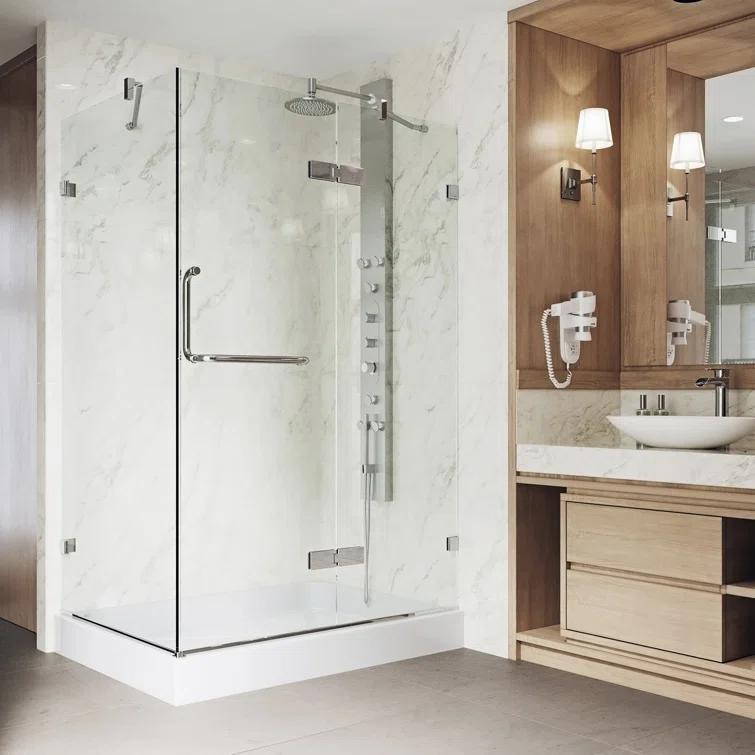 Monteray 48" W x 32" D x 79" H Hinged Frameless Shower Enclosure with 3/8Clear Glass & Base