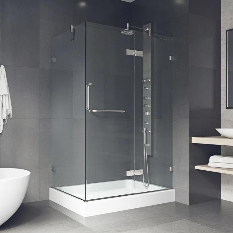 Monteray 48" W x 32" D x 79" H Hinged Frameless Shower Enclosure with 3/8Clear Glass & Base