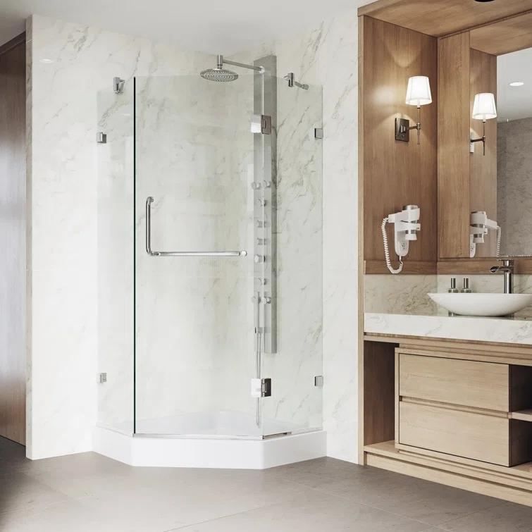 VIGO Piedmont 38" W x 38" D x 79" H Hinged Frameless Shower Enclosure with 3/8 Clear Glass&Base VG6062CHCL38W