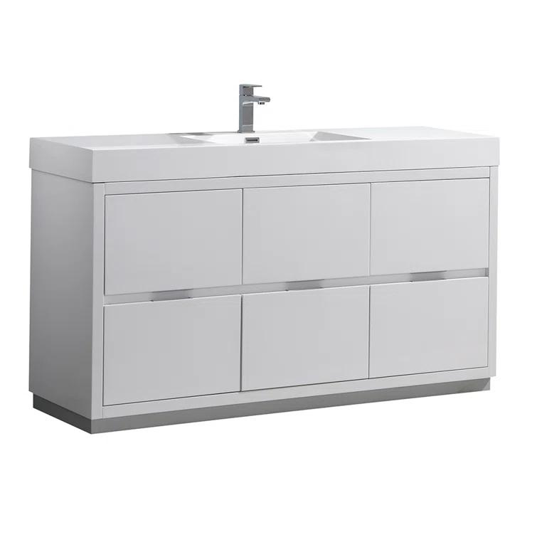 Valencia 60" Freestanding Single Modern Bathroom Vanity with Ingegrated Sink - Faucet Not Included