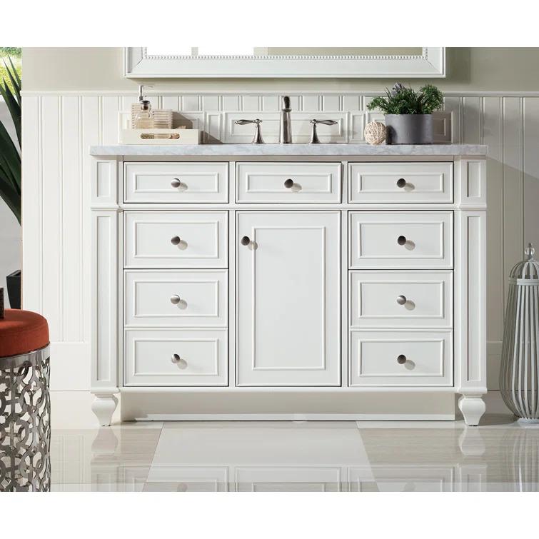 Bright White Plywood Transitional Single Vanity with Veneer Finish
