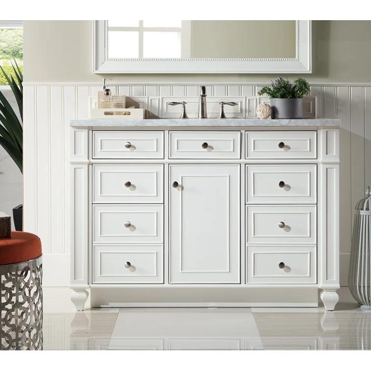 Bright White Plywood Transitional Single Vanity with Veneer Finish