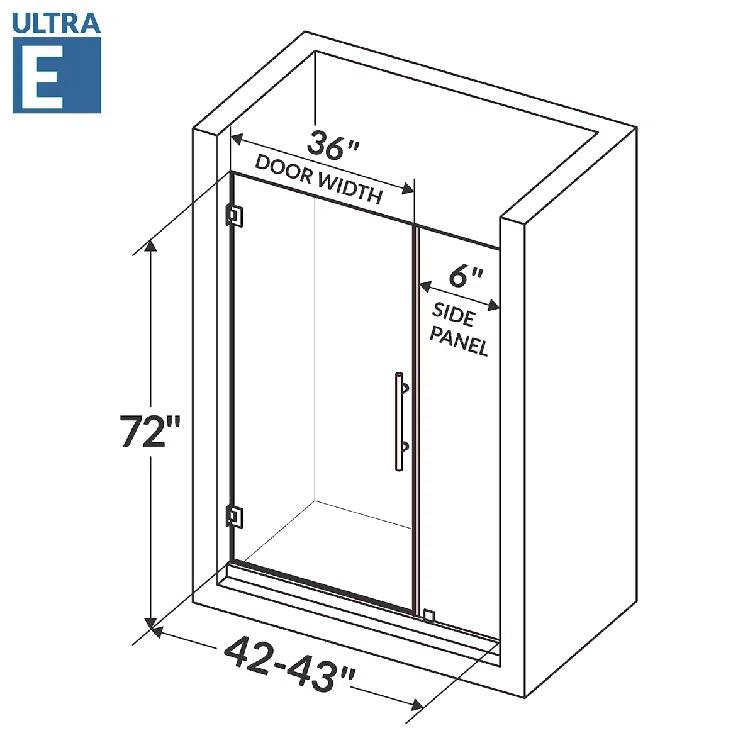 LessCare Ultra-E 43" x 72" Pivot Frameless Shower Door LBSDE3672-C+LBSDPE672-CB