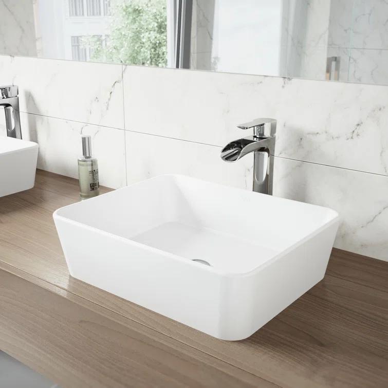 Marigold 18" L x 14" W x 5" H Matte White Handmade Rectangular Vessel Bathroom Sink