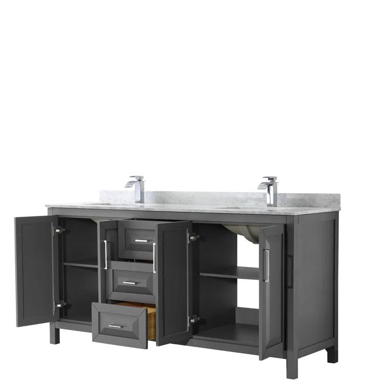 Wyndham Collection Daria 72'' Double Bathroom Vanity with Carrara Marble Top