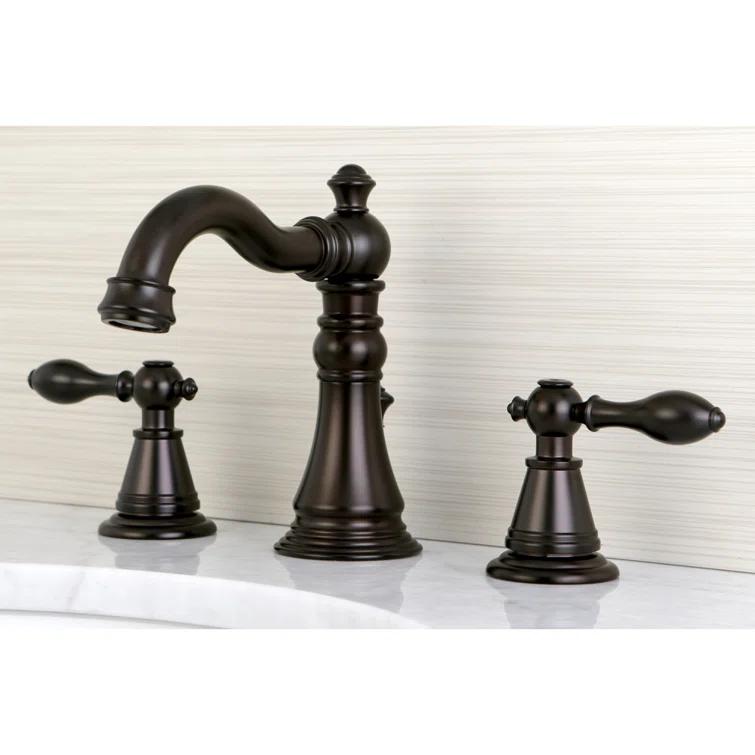 Kingston Brass English Classic Two-Handle 3-Hole Deck Mount Widespread Bathroom Faucet with Pop-Up Drain