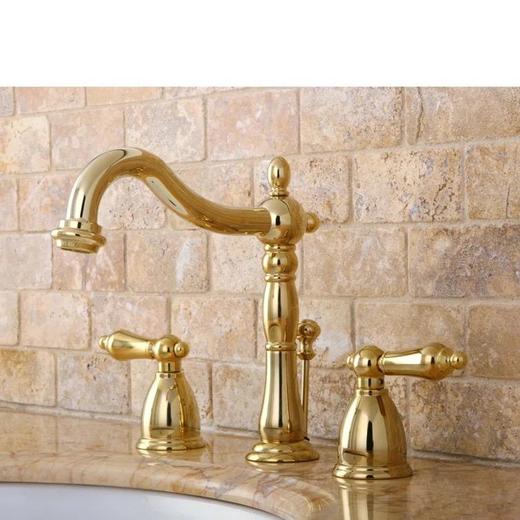 Kingston Brass Heritage Two-Handle 3-Hole Deck Mount Widespread Bathroom Faucet with Pop-Up Drain