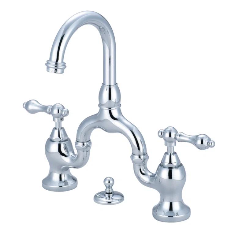 Kingston Brass English Country Two-Handle 3-Hole Deck Mount Bridge Bathroom Faucet with Brass Pop-Up