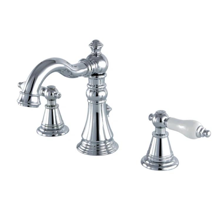 Kingston Brass English Classic Two-Handle 3-Hole Deck Mount Widespread Bathroom Faucet with Pop-Up Drain