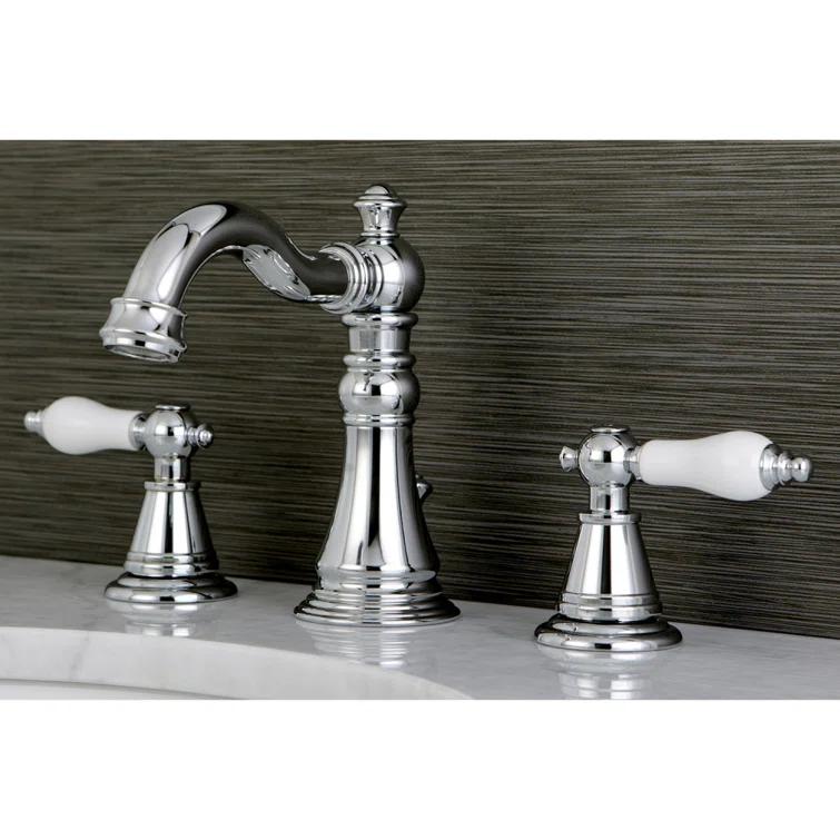 Kingston Brass English Classic Two-Handle 3-Hole Deck Mount Widespread Bathroom Faucet with Pop-Up Drain
