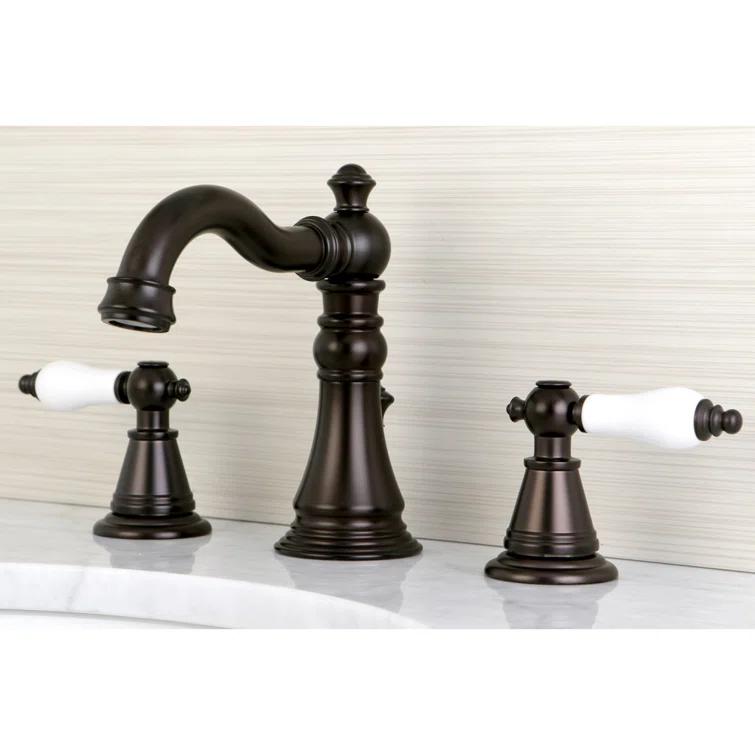 Kingston Brass English Classic Two-Handle 3-Hole Deck Mount Widespread Bathroom Faucet with Pop-Up Drain