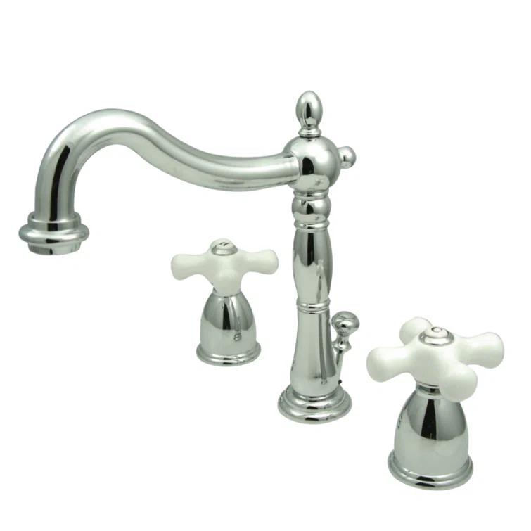 Kingston Brass Heritage Two-Handle 3-Hole Deck Mount Widespread Bathroom Faucet with Pop-Up Drain