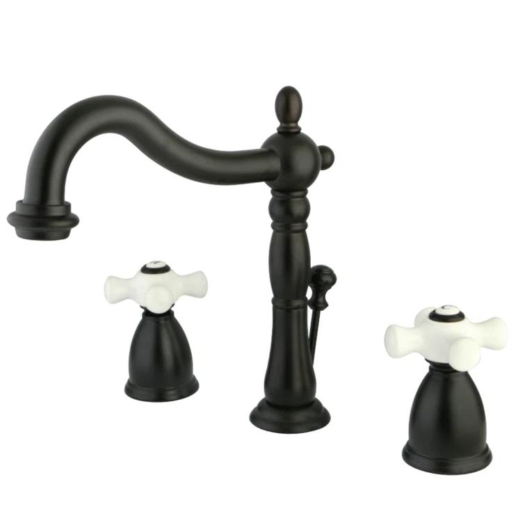 Kingston Brass KB1975PX Kingston Brass Heritage Two-Handle 3-Hole Deck Mount Widespread Bathroom Faucet with Pop-Up Drain