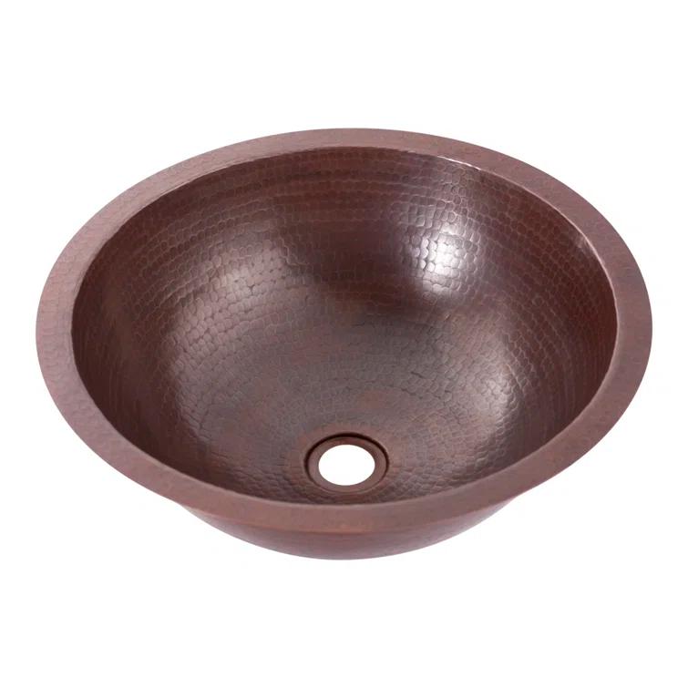 Novatto TCU-001AN Novatto 17'' Antique Hammered Copper Copper Circular Drop-in, Dual Mount, Undermount Bathroom Sink