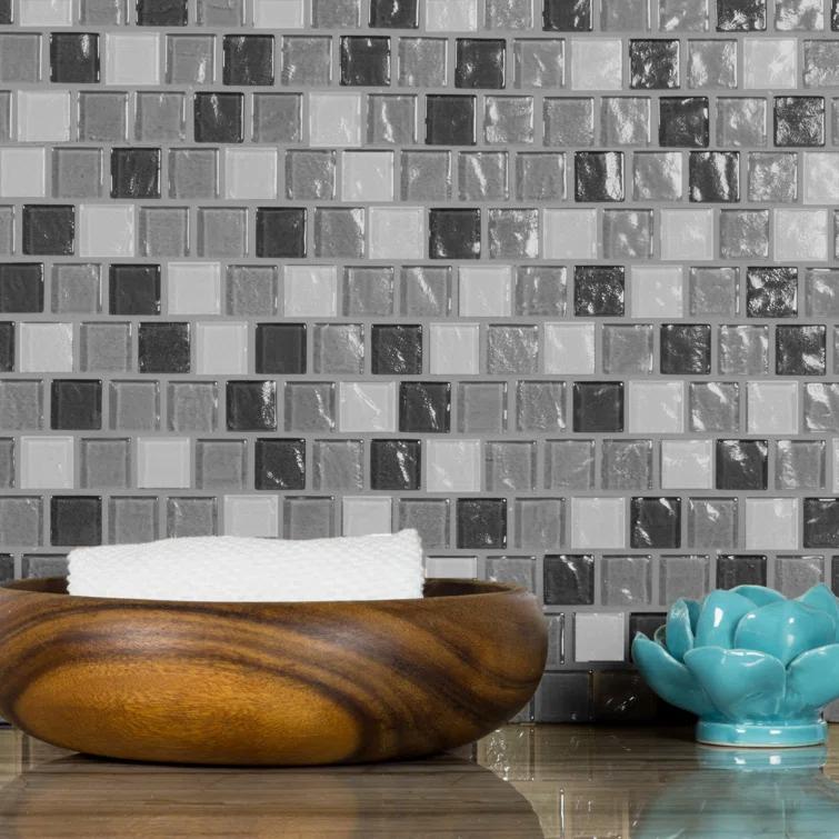 Geo 1 in. x 1 in. Textured Glass Straight Edge Brick Mosaic Wall & Pool Tile
