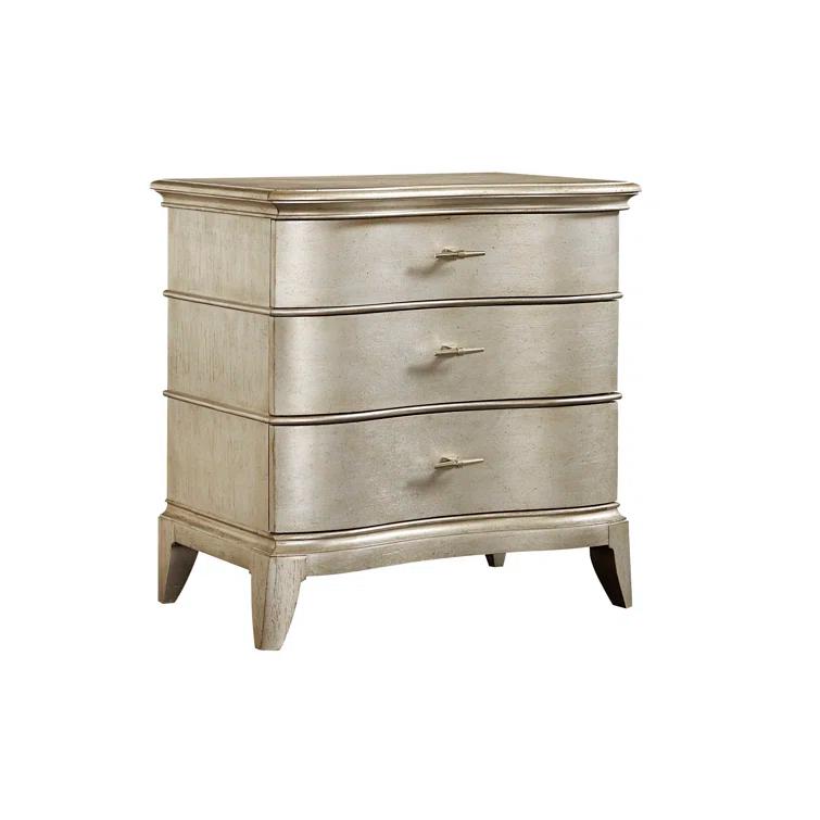 Silver 3-Drawer Contemporary Nightstand with Metallic Finish