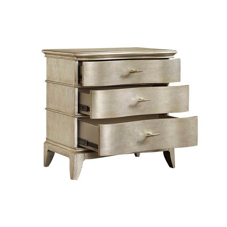 Silver 3-Drawer Contemporary Nightstand with Metallic Finish