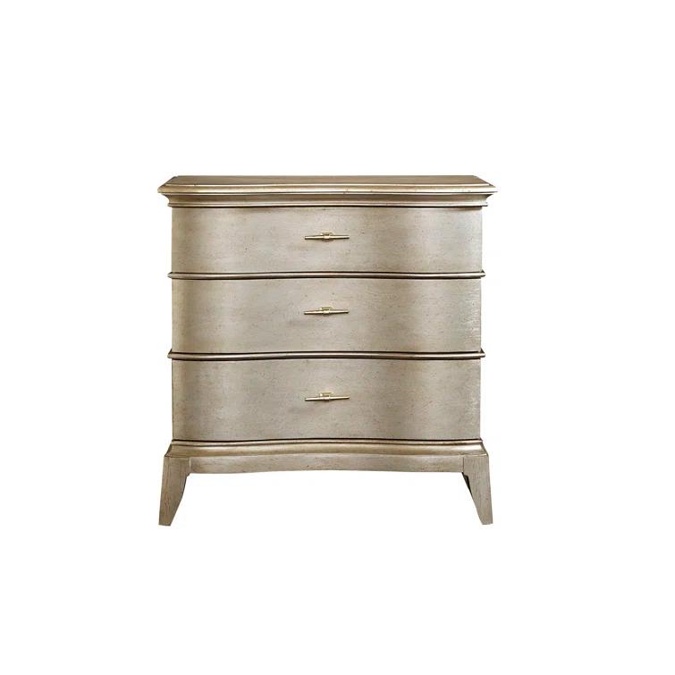 Silver 3-Drawer Contemporary Nightstand with Metallic Finish