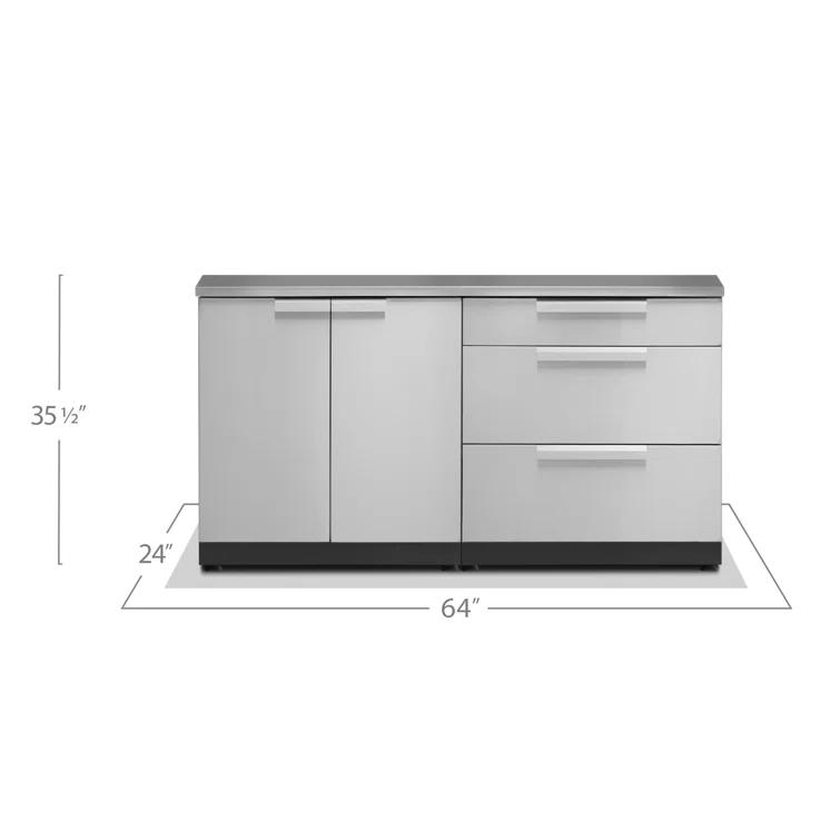 Outdoor Kitchen Stainless Steel 64" W x 24" D x 36.5" H 2-Piece Modular Cabinet Set