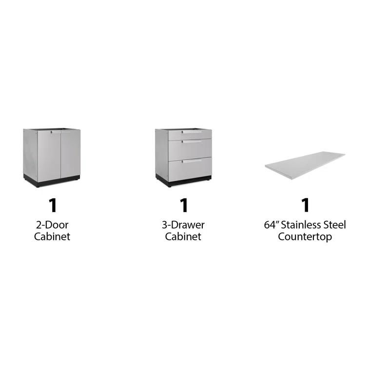 Outdoor Kitchen Stainless Steel 64" W x 24" D x 36.5" H 2-Piece Modular Cabinet Set