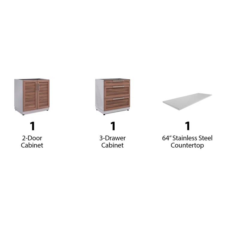Outdoor Kitchen Stainless Steel 64" W x 24" D x 36.5" H 2-Piece Modular Cabinet Set