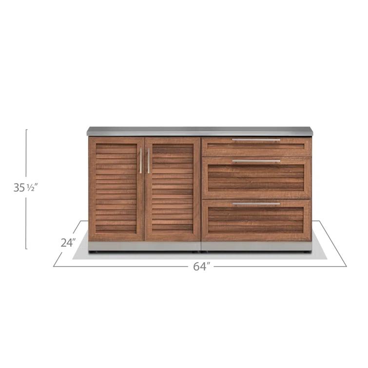 Outdoor Kitchen Stainless Steel 64" W x 24" D x 36.5" H 2-Piece Modular Cabinet Set