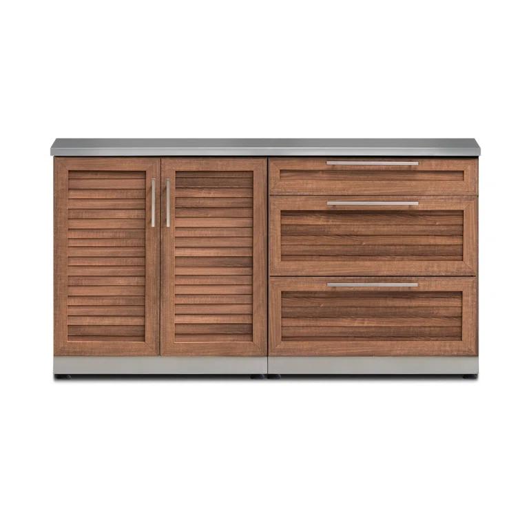Outdoor Kitchen Stainless Steel 64" W x 24" D x 36.5" H 2-Piece Modular Cabinet Set