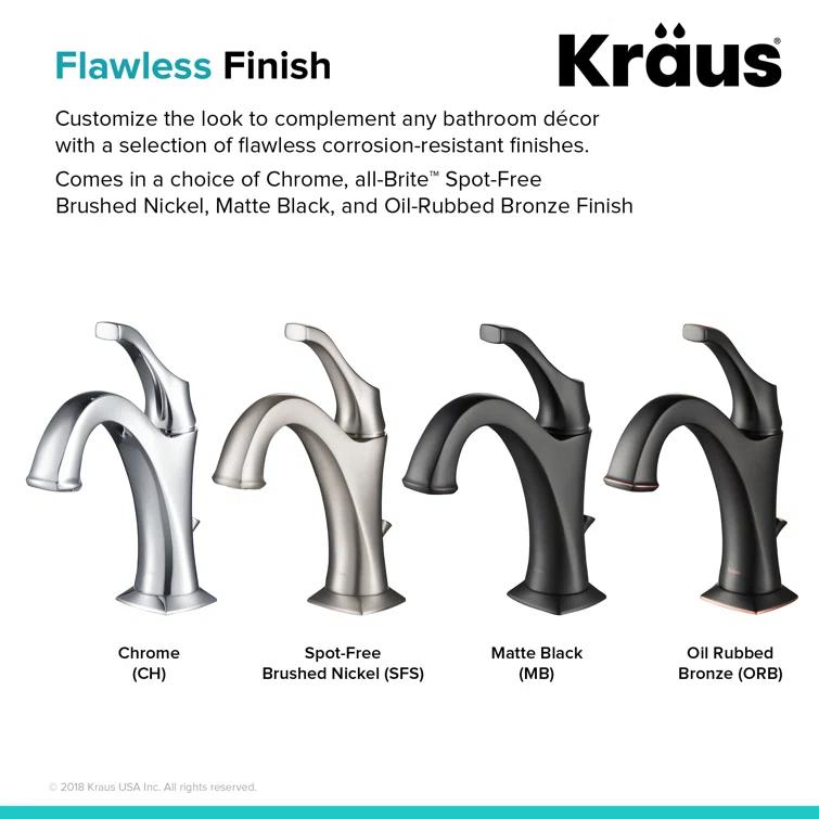 Kraus Arlo Single Hole 1-Handle WaterSense Bathroom Sink Faucet with Drain and Deck Plate