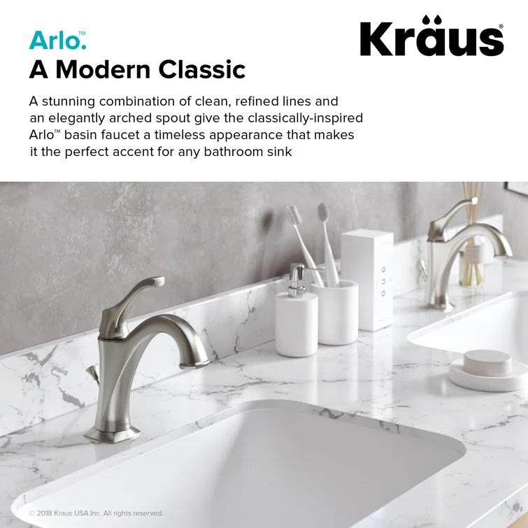 Kraus Arlo Single Hole 1-Handle WaterSense Bathroom Sink Faucet with Drain and Deck Plate
