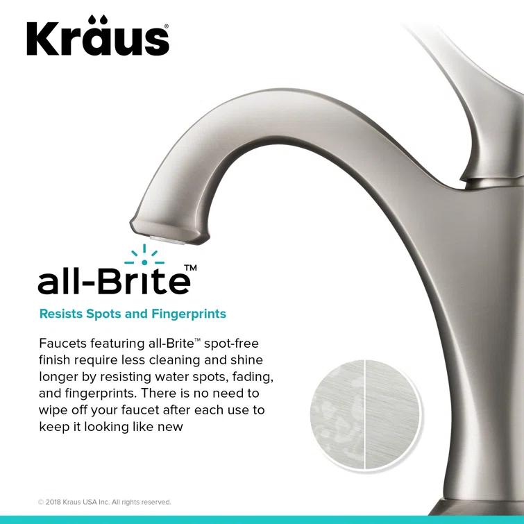 Kraus Arlo Single Hole 1-Handle WaterSense Bathroom Sink Faucet with Drain and Deck Plate