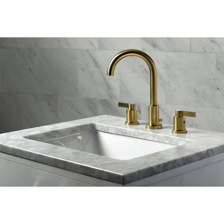 Kingston Brass NuvoFusion Two-Handle 3-Hole Deck Mount Widespread Bathroom Faucet with Brass Pop-Up Drain
