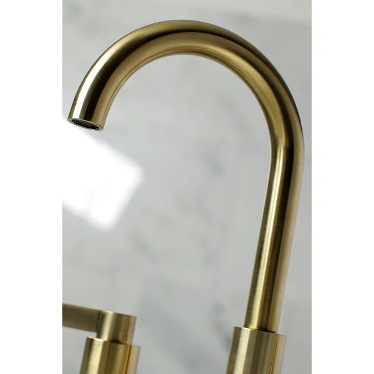 Kingston Brass NuvoFusion Two-Handle 3-Hole Deck Mount Widespread Bathroom Faucet with Brass Pop-Up Drain
