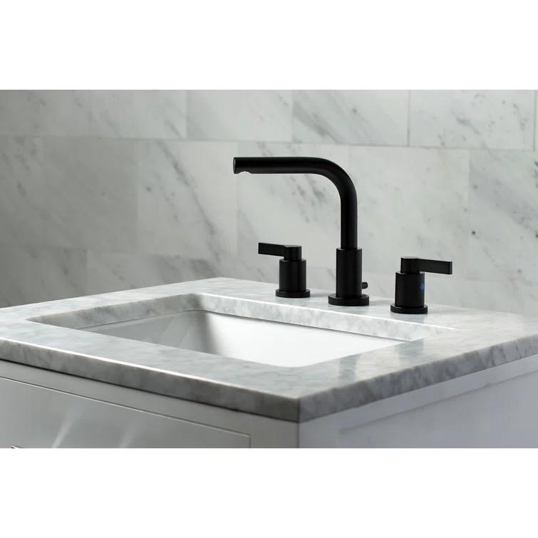Kingston Brass NuvoFusion Two-Handle 3-Hole Deck Mount Widespread Bathroom Faucet with Brass Pop-Up Drain