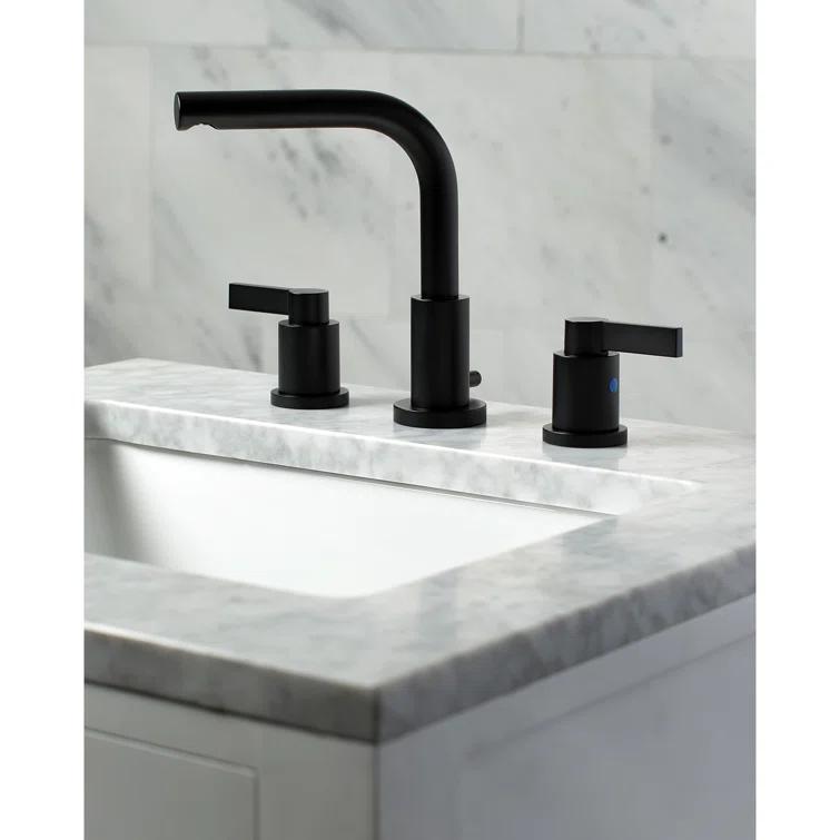 Kingston Brass NuvoFusion Two-Handle 3-Hole Deck Mount Widespread Bathroom Faucet with Brass Pop-Up Drain