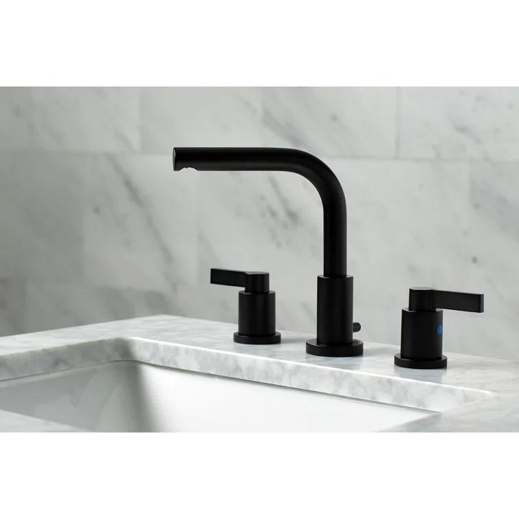 Kingston Brass NuvoFusion Two-Handle 3-Hole Deck Mount Widespread Bathroom Faucet with Brass Pop-Up Drain