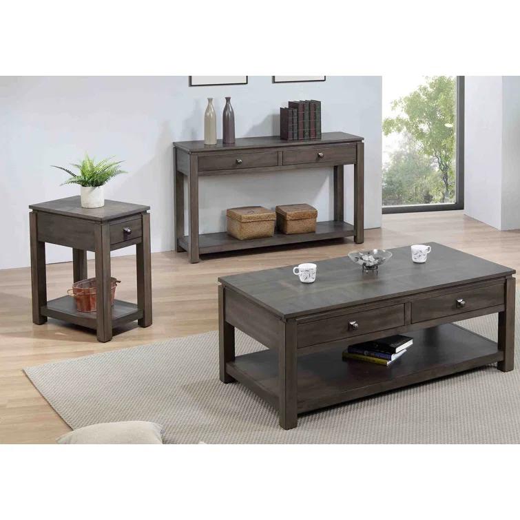 Sunset Trading Shades of Gray 3-Piece Drawers Wood Living Room Table Set in Gray