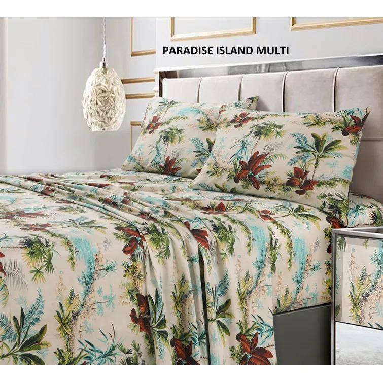 Tribeca Living Tribeca Living Printed 300 Thread Count Sheets 100% Cotton Floral Sheet Set