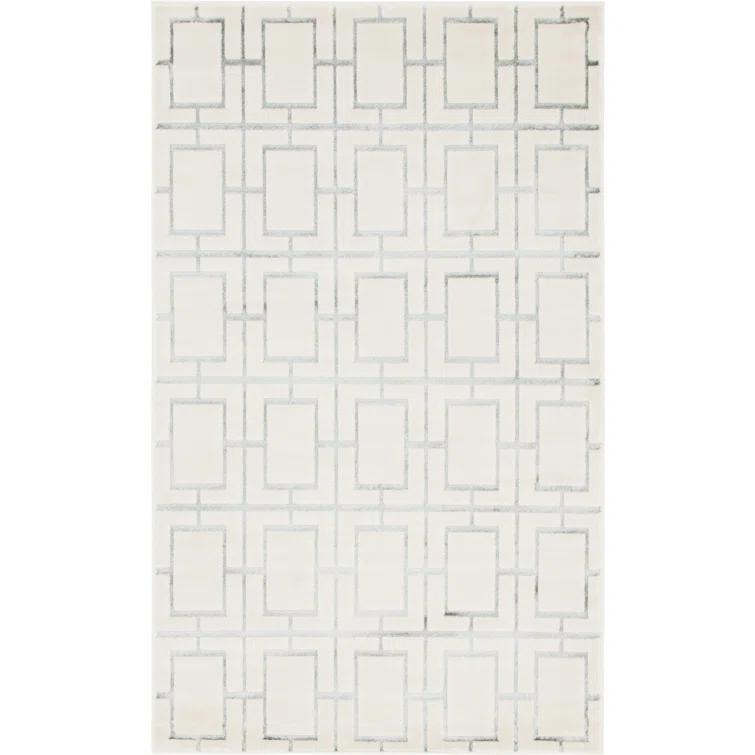 Glam Geometric White Silver Area Rug