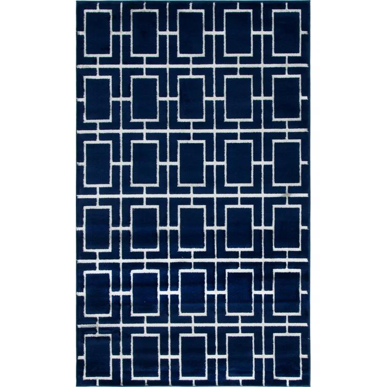 Glam Navy Blue Silver Area Rug