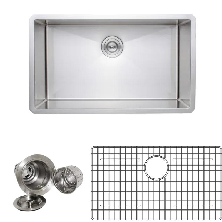 Wells Sinkware NCU3018-10-1 New Chef’s 30'' L Undermount Single Bowl Stainless Steel Kitchen Sink